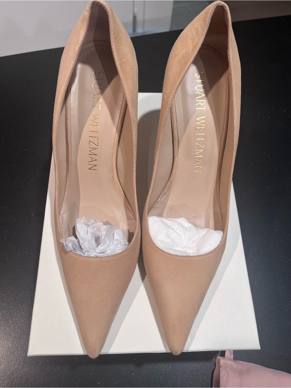 Stuart Weitzman Beige Suede Pointed-Toe Stiletto Power Pump 85